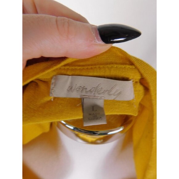 Wonderly Shirt Womens Large Yellow Lattice Neck Short Sleeve Linen Blend Tee Top - Picture 8 of 9